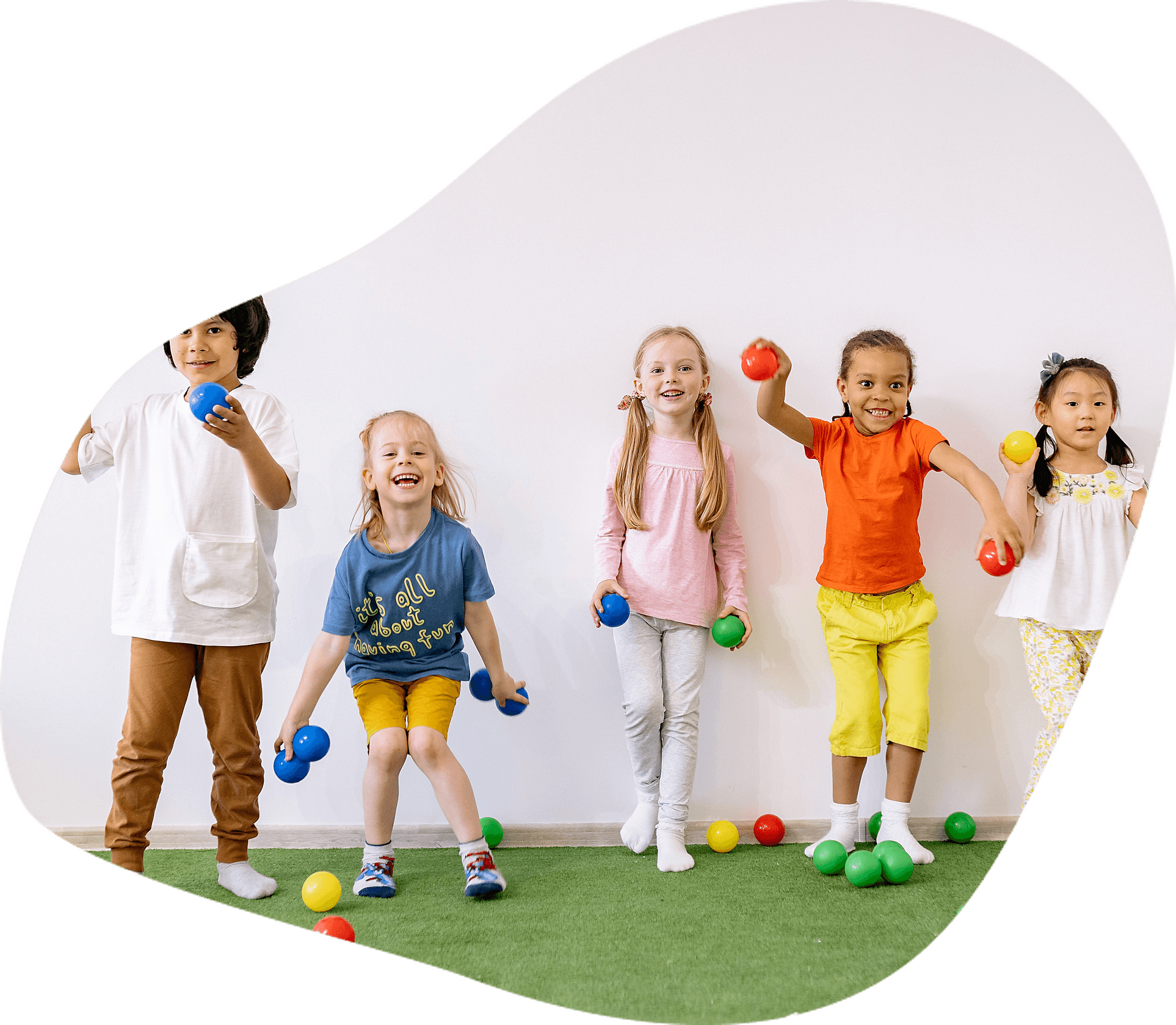 Children playing with colorful balls