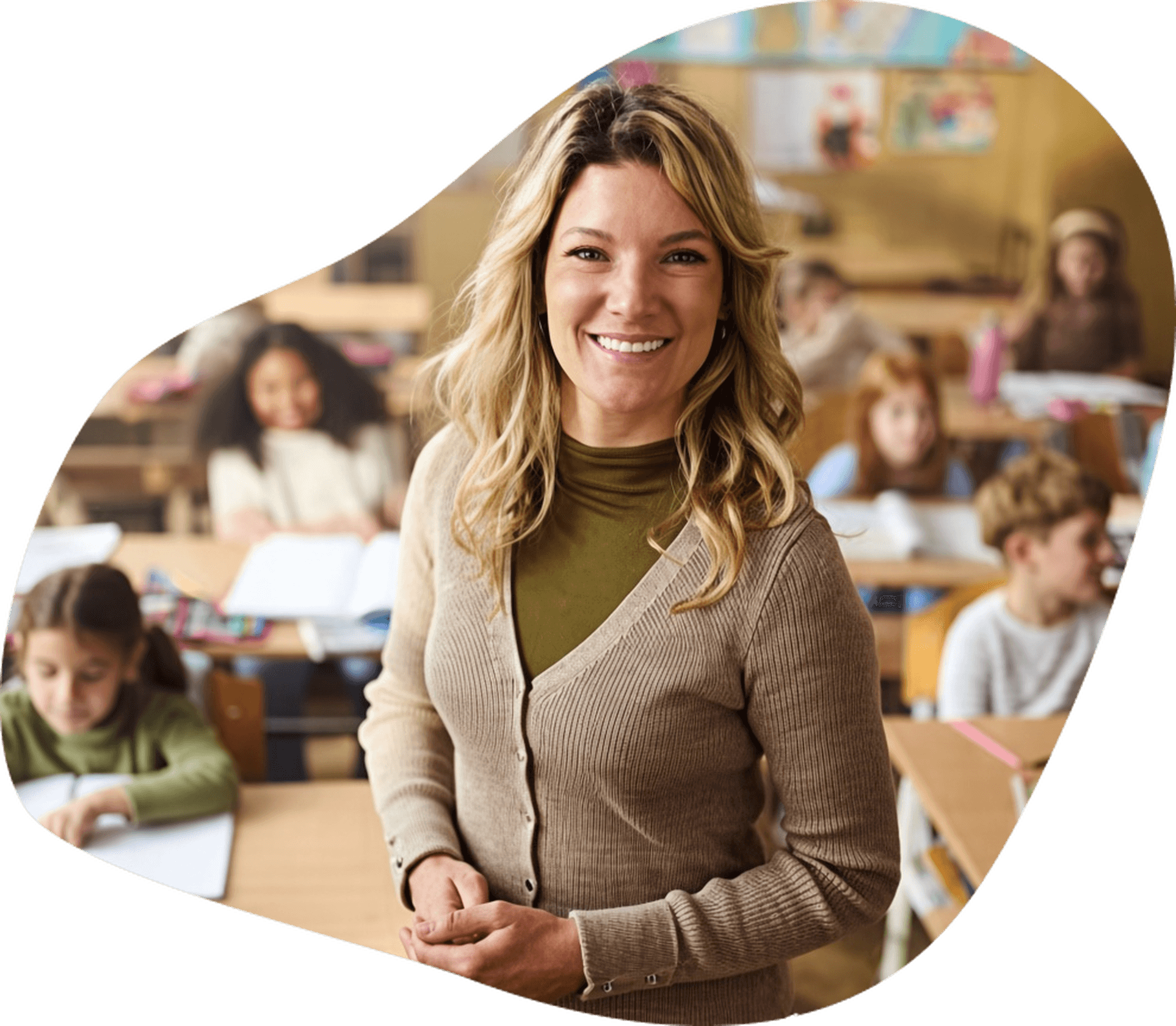 Female teacher in classroom with students